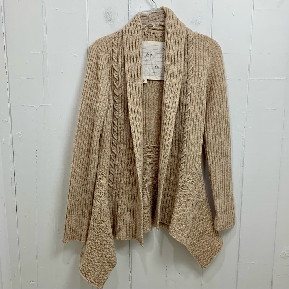 Anthropologie Chunky Wool Open Waterfall Cardigan Size Small
